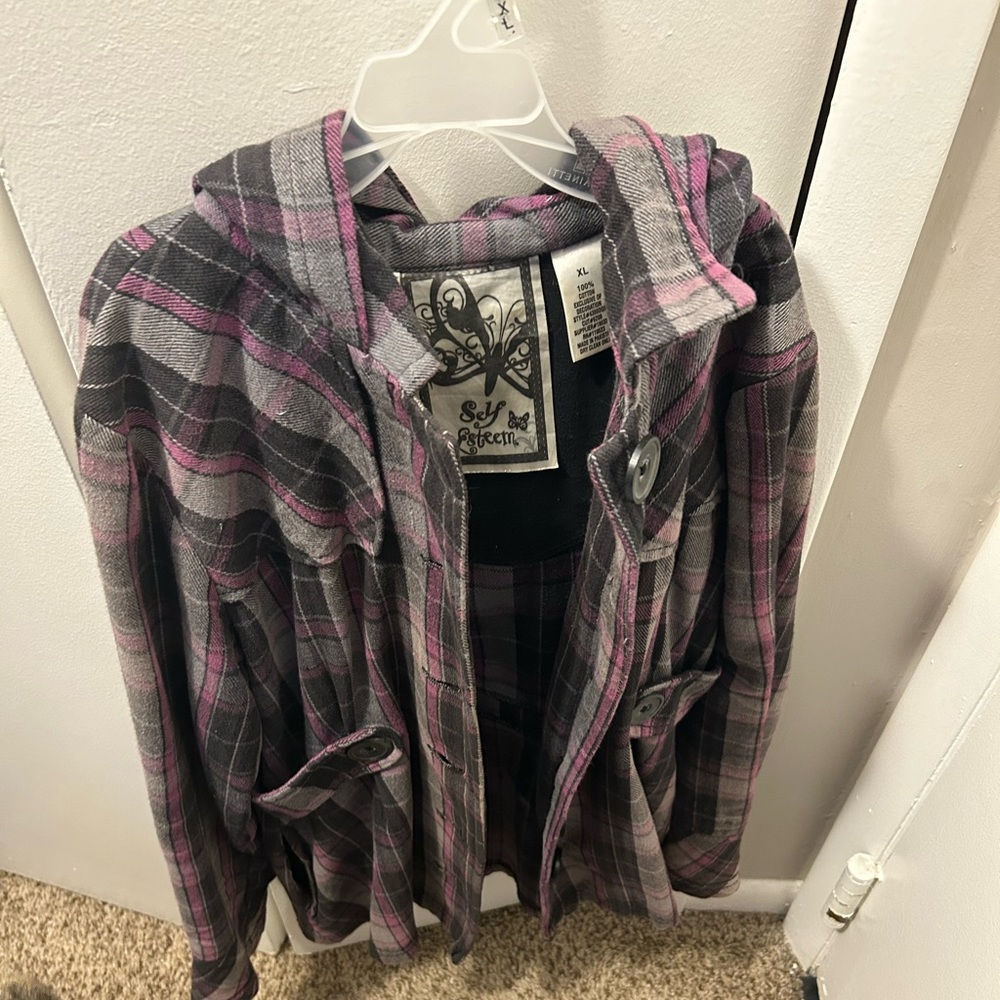 Purple and Black Plaid Peacoat